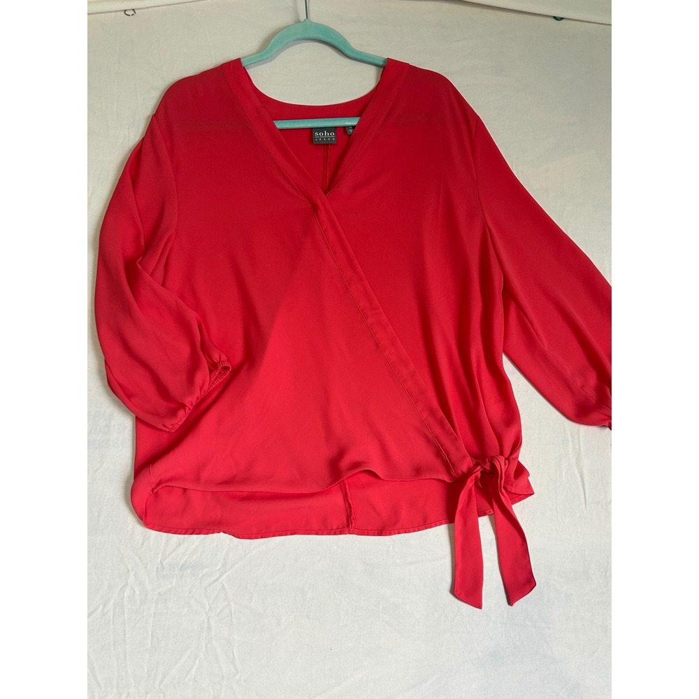 Soho Jeans New York & Company salmon orange Faux Wrap Side Tie Blouse XLCN120012